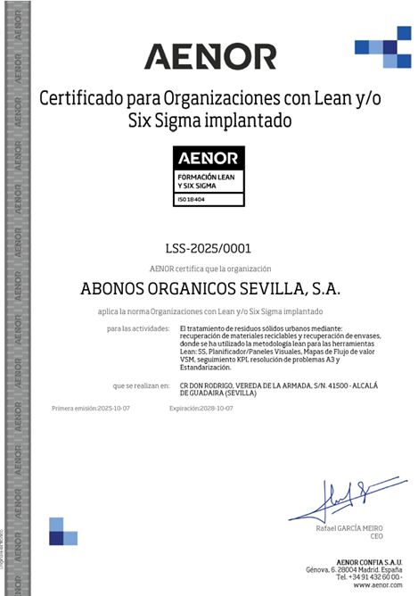Certificado LEAN Management ISO 18404